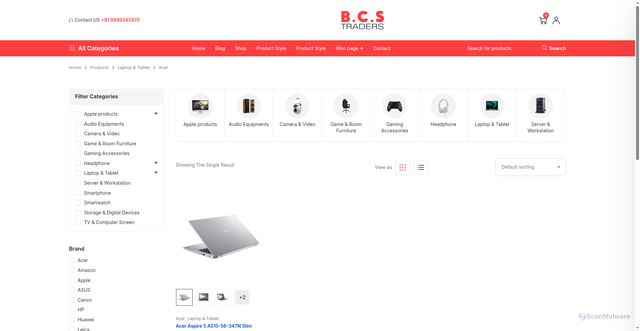 Security scan screenshot of https://bcs.bpsservice.in/product-category/laptop-tablet/acer/