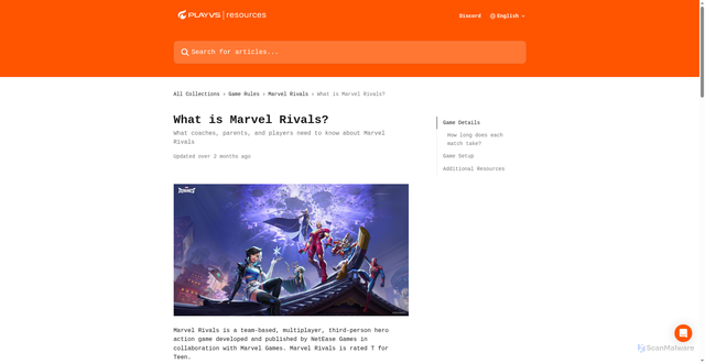 Security scan screenshot of http://help.playvs.com/en/articles/10396872-what-is-marvel-rivals
