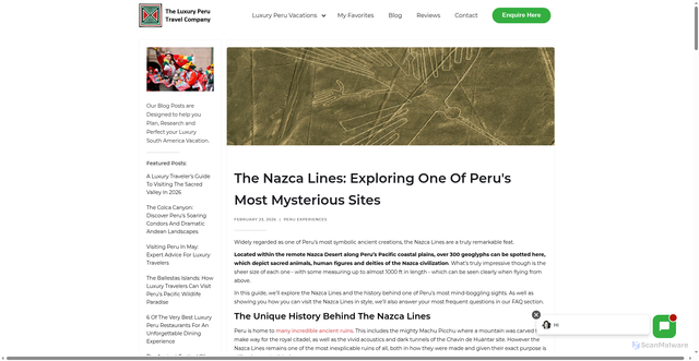 Security scan screenshot of https://www.luxuryperu.travel/post/the-nazca-lines