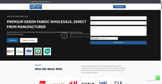 Security scan screenshot of https://denimfabricwholesale.com/