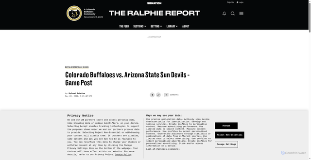 Security scan screenshot of https://www.ralphiereport.com/colorado-buffaloes-football/22964/colorado-buffaloes-vs-arizona-state-sun-devils-game-post