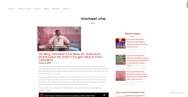 Security scan screenshot of https://thecomedybureau.com/shows/michael-che/
