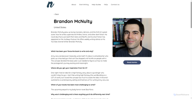 Security scan screenshot of https://www.novellea.com/author-spotlight/brandon-mcnulty