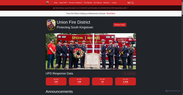 Security scan screenshot of https://unionfiredistrictri.gov/