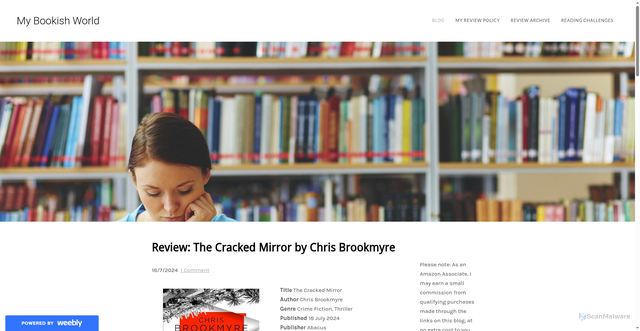 Security scan screenshot of https://mybookishworld.weebly.com/blog/review-the-cracked-mirror-by-chris-brookmyre