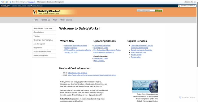 Security scan screenshot of https://www.safetyworksmaine.com/