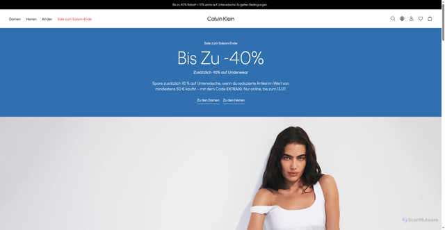 Security scan screenshot of https://calvinklein.us