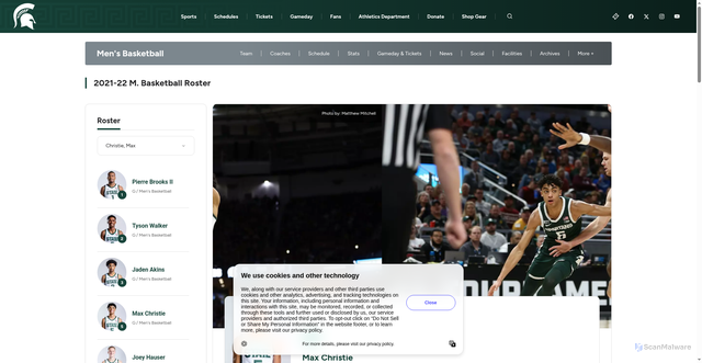 Security scan screenshot of https://msuspartans.com/sports/mens-basketball/roster/max-christie/11554