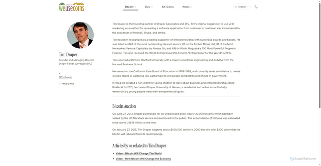 Security scan screenshot of https://www.weusecoins.com/tim-draper/