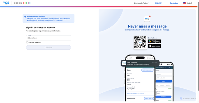 Security scan screenshot of https://ycs.agoda.com