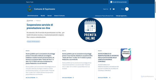 Security scan screenshot of https://comune.squinzano.le.it/