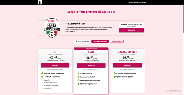 Security scan screenshot of https://abbonamenti.gazzetta.it