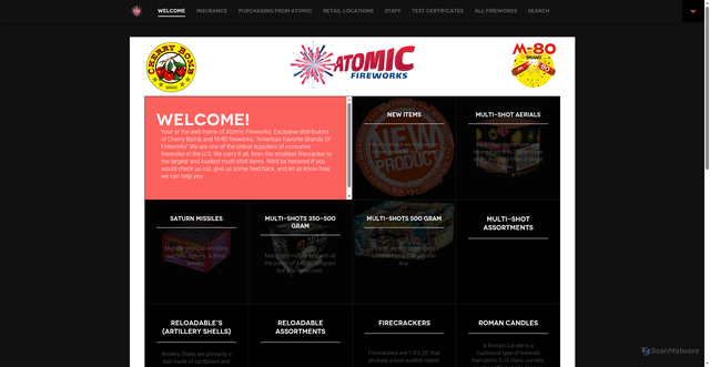 Security scan screenshot of https://www.atomicfireworks.com/