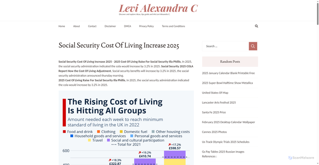 Security scan screenshot of https://levialexandrac.pages.dev/nznuu-social-security-cost-of-living-increase-2025-hsqbu/
