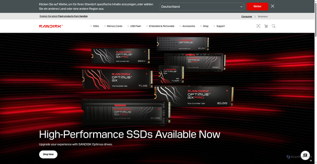 Security scan screenshot of https://www.sandisk.com/