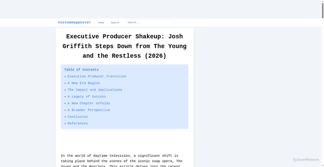 Security scan screenshot of https://huaniao.org/article/executive-producer-shakeup-josh-griffith-steps-down-from-the-young-and-the-restless