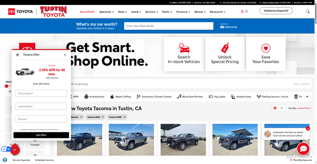 Security scan screenshot of https://www.tustintoyota.com/new-vehicles/tacoma/