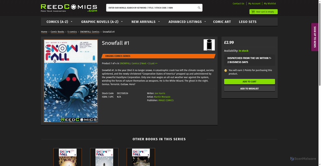 Security scan screenshot of https://www.reedcomics.com/snowfall-1