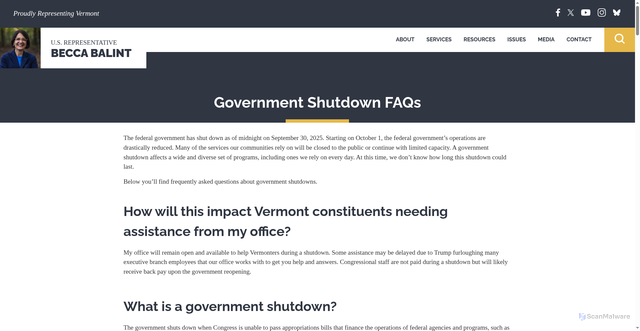 Security scan screenshot of https://balint.house.gov/governmentshutdown/