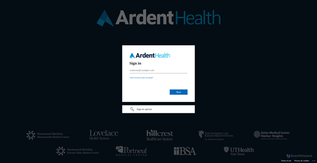 Security scan screenshot of https://ardenthealthservices.sharepoint.com