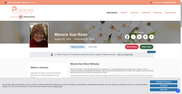 Security scan screenshot of https://www.pearsonfuneralhome.com/obituaries/Moncie-Sue-Rose?obId=46657953
