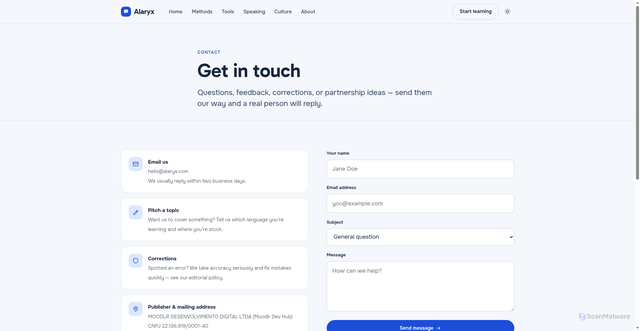 Security scan screenshot of https://alaryx.pages.dev/contact/