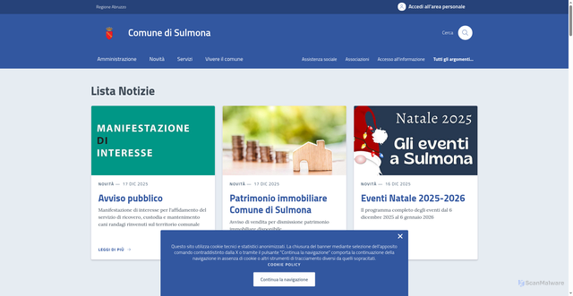 Security scan screenshot of https://comune.sulmona.aq.it/