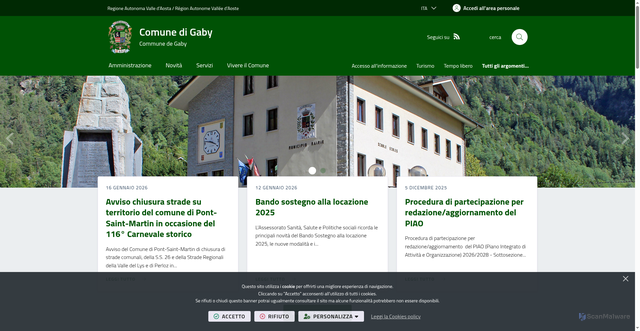 Security scan screenshot of https://www.comune.gaby.ao.it/it-it/home
