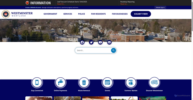 Security scan screenshot of https://westminstermd.gov/