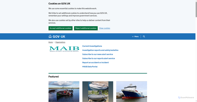 Security scan screenshot of https://www.gov.uk/government/organisations/marine-accident-investigation-branch