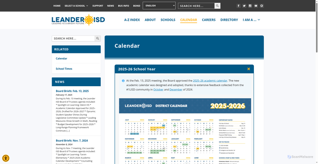 Security scan screenshot of https://www.leanderisd.org/calendar/