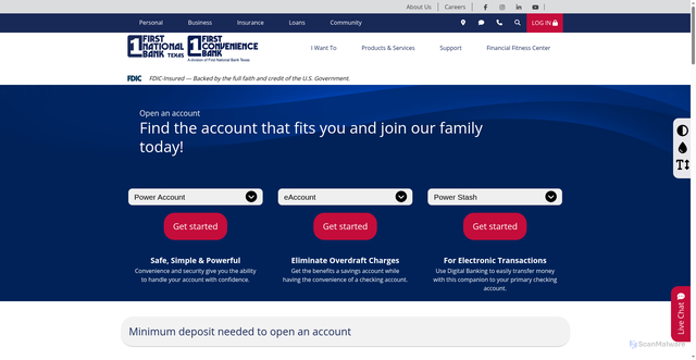 Security scan screenshot of https://www.1stnb.com/open-account