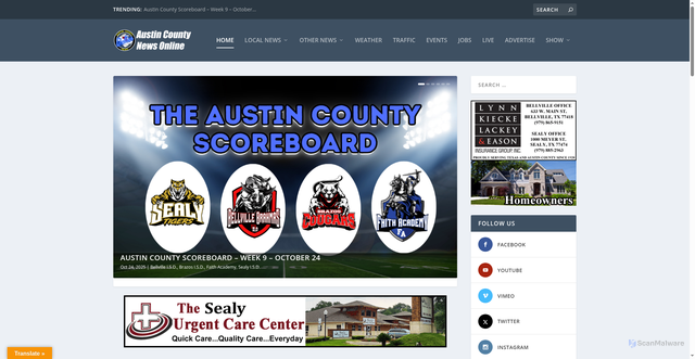 Security scan screenshot of https://austincountynewsonline.com/