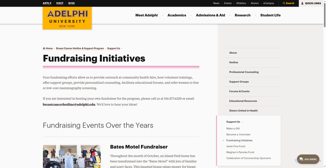 Security scan screenshot of https://www.adelphi.edu/breast-cancer/donate/fundraising/