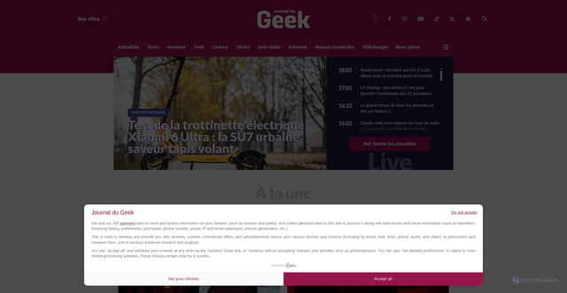 Security scan screenshot of https://www.journaldugeek.com