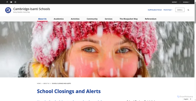 Security scan screenshot of https://www.c-ischools.org/about-us/school-closings-and-alerts