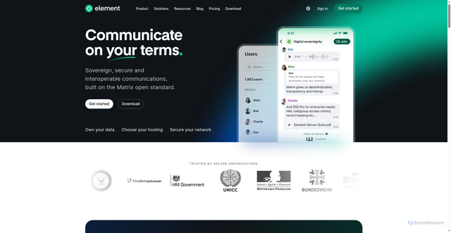 Security scan screenshot of https://element.io/