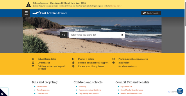 Security scan screenshot of https://www.eastlothian.gov.uk/