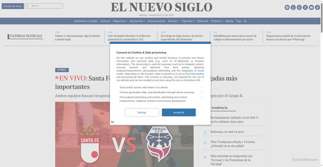 Security scan screenshot of https://www.elnuevosiglo.com.co/futbol/santa-fe-vs-fortaleza-minuto-minuto-y-jugadas-mas-importantes