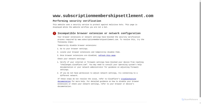 Security scan screenshot of https://www.subscriptionmembershipsettlement.com/