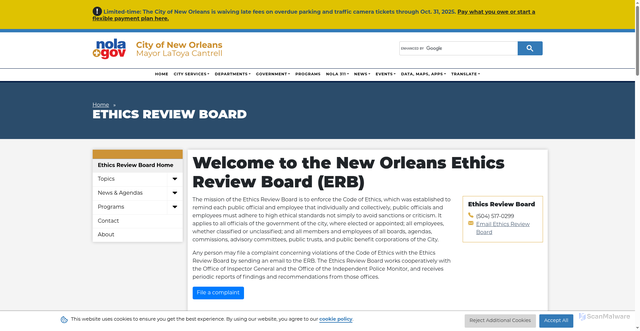 Security scan screenshot of https://nola.gov/next/ethics-review-board/home/