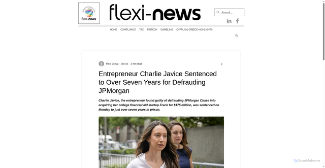 Security scan screenshot of https://www.flexi-news.com/post/entrepreneur-charlie-javice-sentenced-to-over-seven-years-for-defrauding-jpmorgan