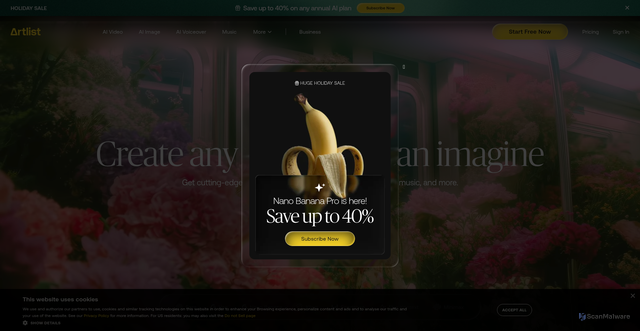 Security scan screenshot of https://artlist.io/