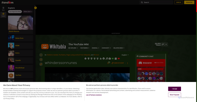 Security scan screenshot of https://youtube.fandom.com/wiki/Whinderssonnunes