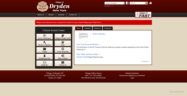 Security scan screenshot of https://www.drydenvillageny.gov