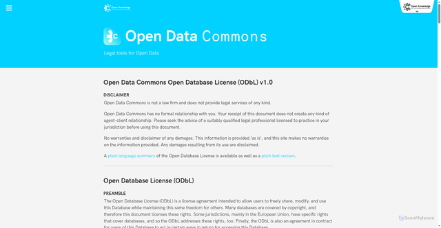 Security scan screenshot of https://opendatacommons.org/licenses/odbl/1-0/