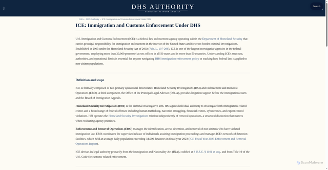 Security scan screenshot of https://dhsauthority.com/ice-immigration-customs-enforcement/