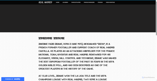 Security scan screenshot of https://realmadridunofficial.weebly.com/zinedine-zidane.html