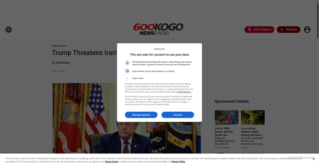 Security scan screenshot of http://www.kogo.com/content/2026-06-11-trump-threatens-irans-oil-infrastructure/