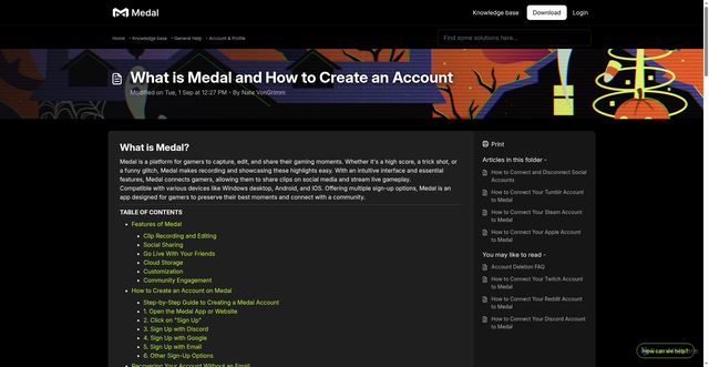 Security scan screenshot of https://support.medal.tv/support/solutions/articles/48001147502-what-is-medal-and-how-to-create-an-account